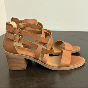 Jellypop Chunky Sandals Women’s Size 10 Strappy Y2K Block Heel Honey Dew Tan